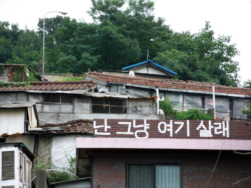 개발을 원치 않는 어느 주민이 써놓은 글자가 동네입구에서 크게 눈에 띄네요. 